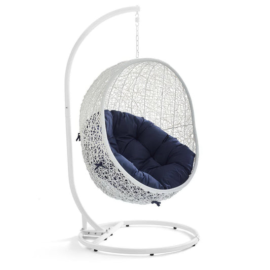 Hide Outdoor Patio Sunbrella Swing Chair With Stand in White Navy by Modway (3929)