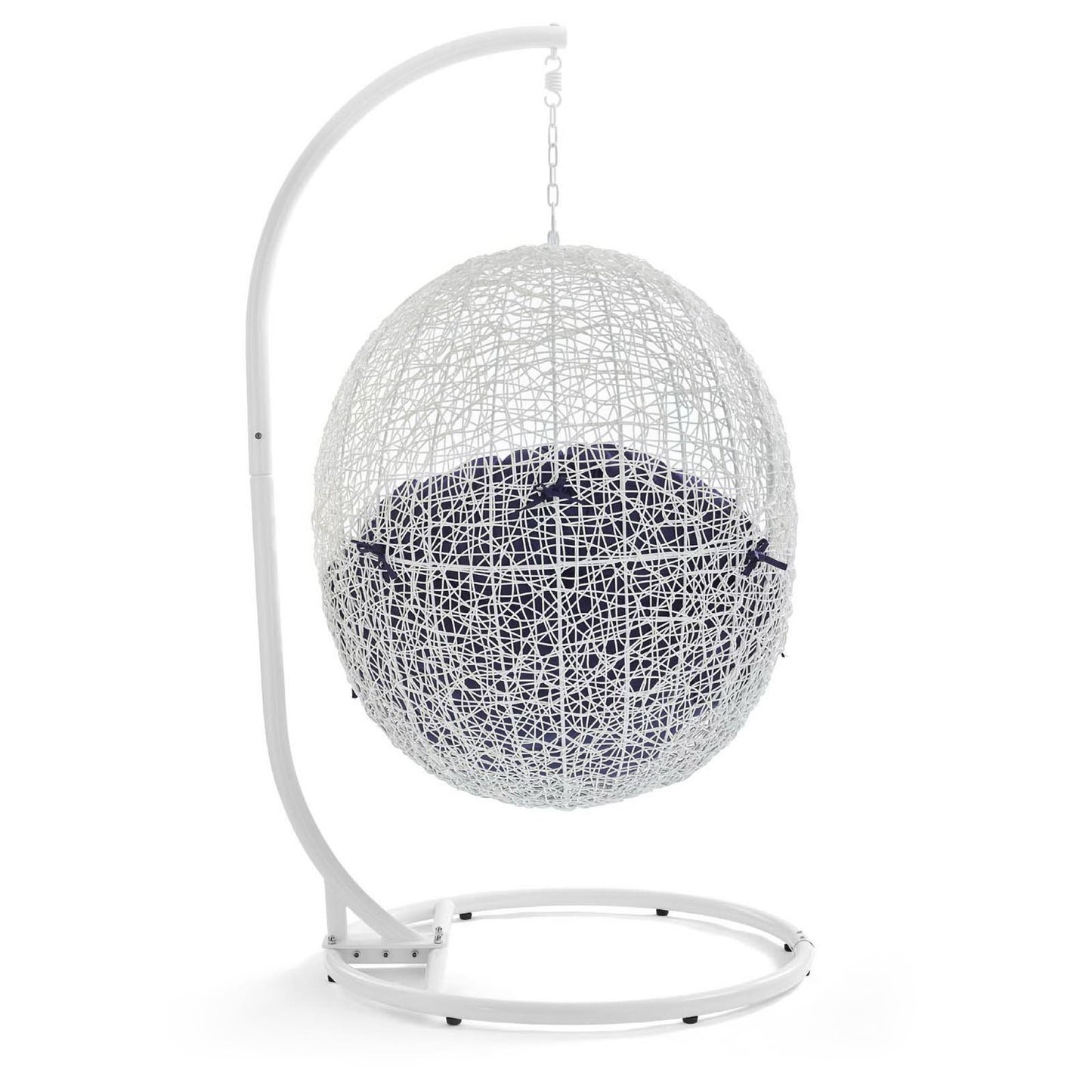 Hide Outdoor Patio Sunbrella Swing Chair With Stand in White Navy by Modway (3929)