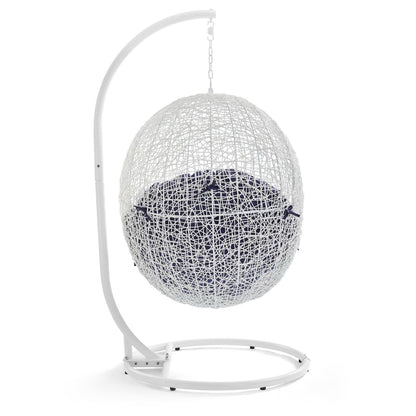 Hide Outdoor Patio Sunbrella Swing Chair With Stand in White Navy by Modway (3929)