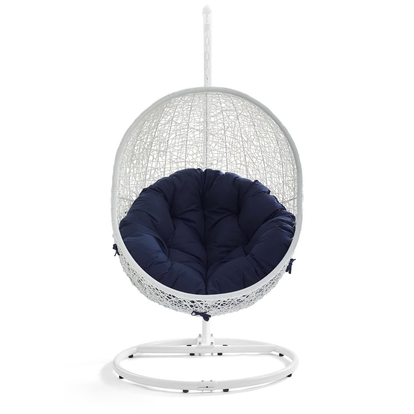 Hide Outdoor Patio Sunbrella Swing Chair With Stand in White Navy by Modway (3929)