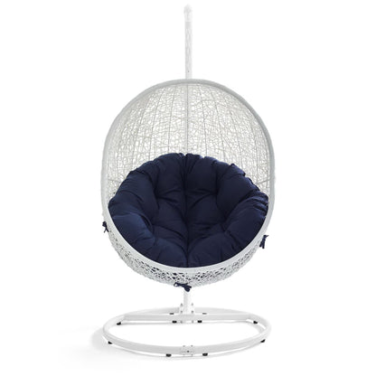 Hide Outdoor Patio Sunbrella Swing Chair With Stand in White Navy by Modway (3929)