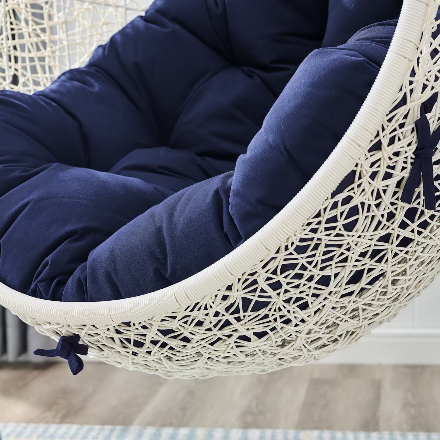 Hide Outdoor Patio Sunbrella Swing Chair With Stand in White Navy by Modway (3929)