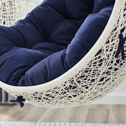 Hide Outdoor Patio Sunbrella Swing Chair With Stand in White Navy by Modway (3929)