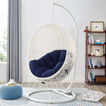 Hide Outdoor Patio Sunbrella Swing Chair With Stand in White Navy by Modway (3929)