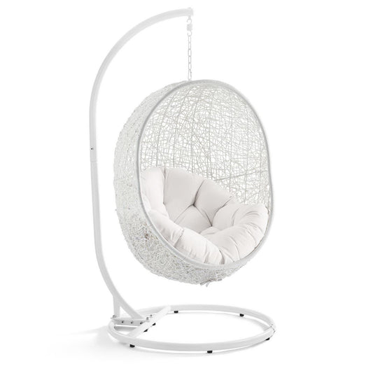 Hide Outdoor Patio Sunbrella Swing Chair With Stand in White by Modway (3929)