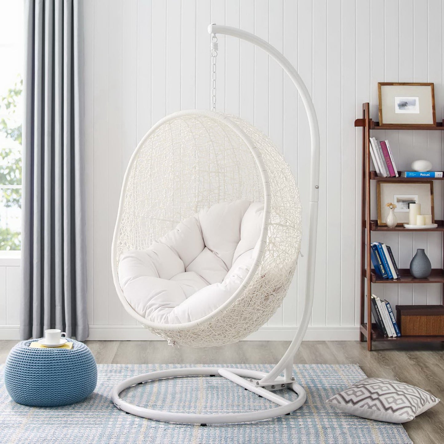 Hide Outdoor Patio Sunbrella Swing Chair With Stand in White by Modway (3929)