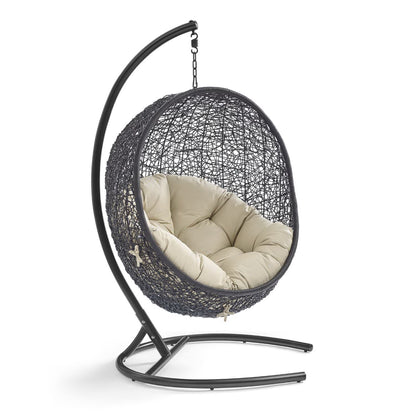 Encase Sunbrella Swing Outdoor Patio Lounge Chair in Black Beige by Modway (3943)