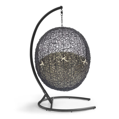 Encase Sunbrella Swing Outdoor Patio Lounge Chair in Black Beige by Modway (3943)
