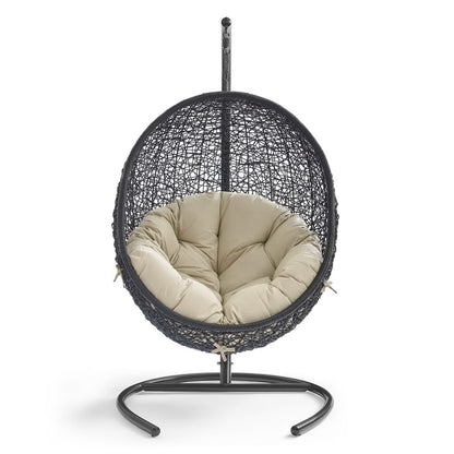 Encase Sunbrella Swing Outdoor Patio Lounge Chair in Black Beige by Modway (3943)