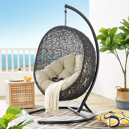 Encase Sunbrella Swing Outdoor Patio Lounge Chair in Black Beige by Modway (3943)