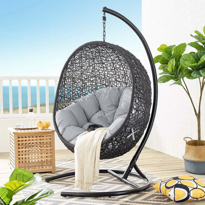 Encase Sunbrella Swing Outdoor Patio Lounge Chair in Black Gray by Modway (3943)