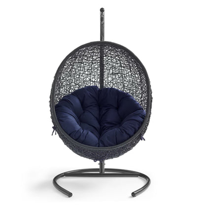 Encase Sunbrella Swing Outdoor Patio Lounge Chair in Black Navy by Modway (3943)