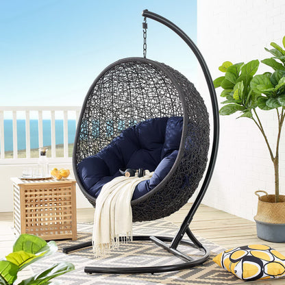 Encase Sunbrella Swing Outdoor Patio Lounge Chair in Black Navy by Modway (3943)