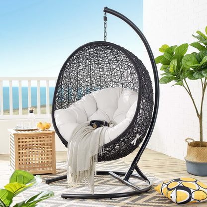 Encase Sunbrella Swing Outdoor Patio Lounge Chair in Black White by Modway (3943)