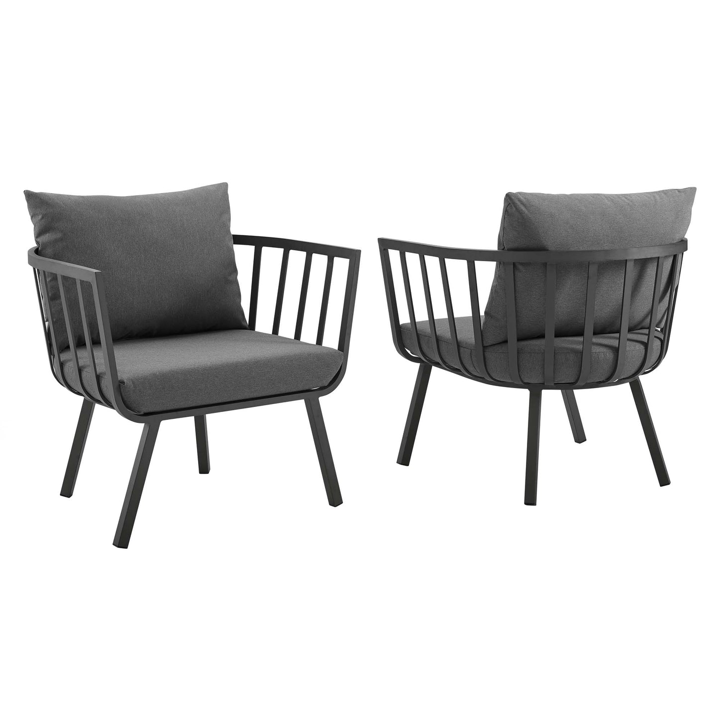 Riverside Outdoor Patio Aluminum Armchair Set of 2 in Gray Charcoal by Modway (3960)