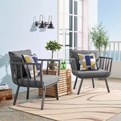 Riverside Outdoor Patio Aluminum Armchair Set of 2 in Gray Charcoal by Modway (3960)