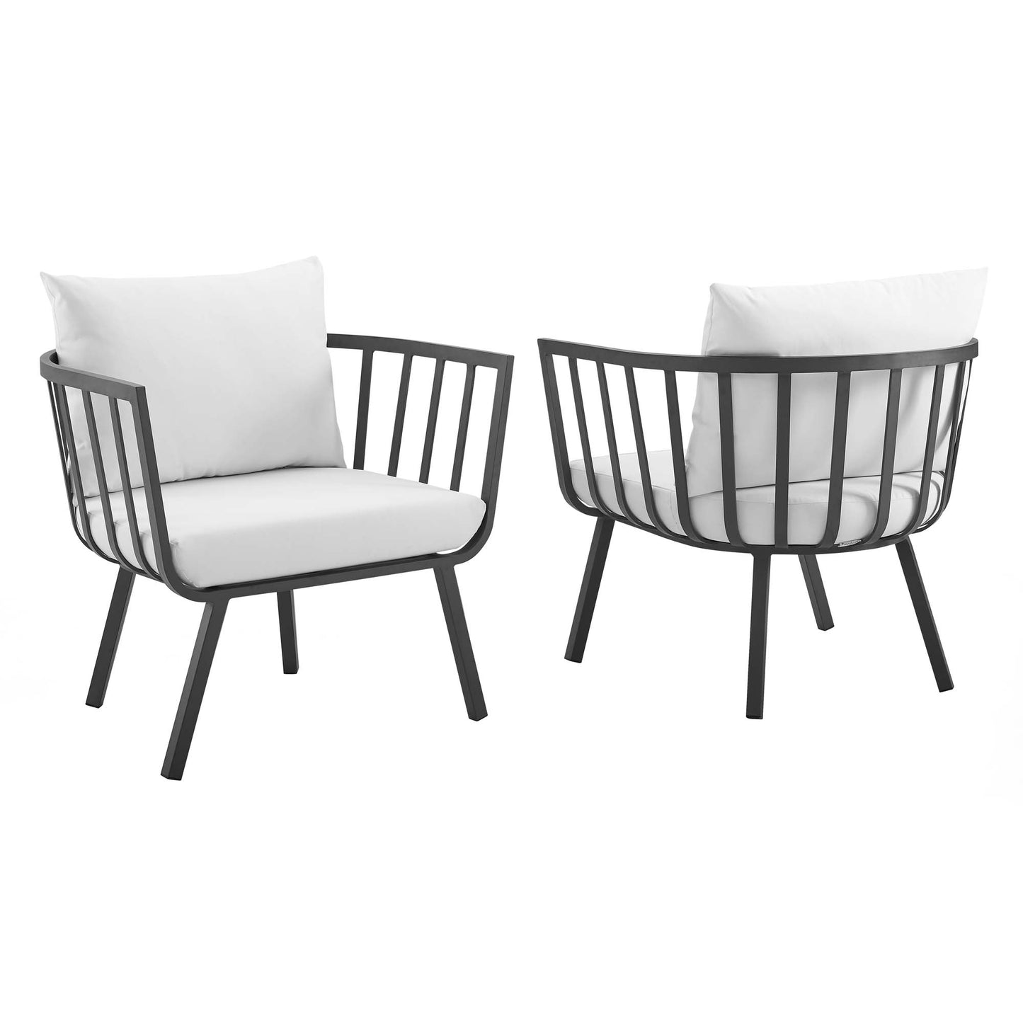 Riverside Outdoor Patio Aluminum Armchair Set of 2 in Gray White by Modway (3960)