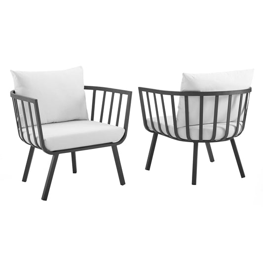 Riverside Outdoor Patio Aluminum Armchair Set of 2 in Gray White by Modway (3960)