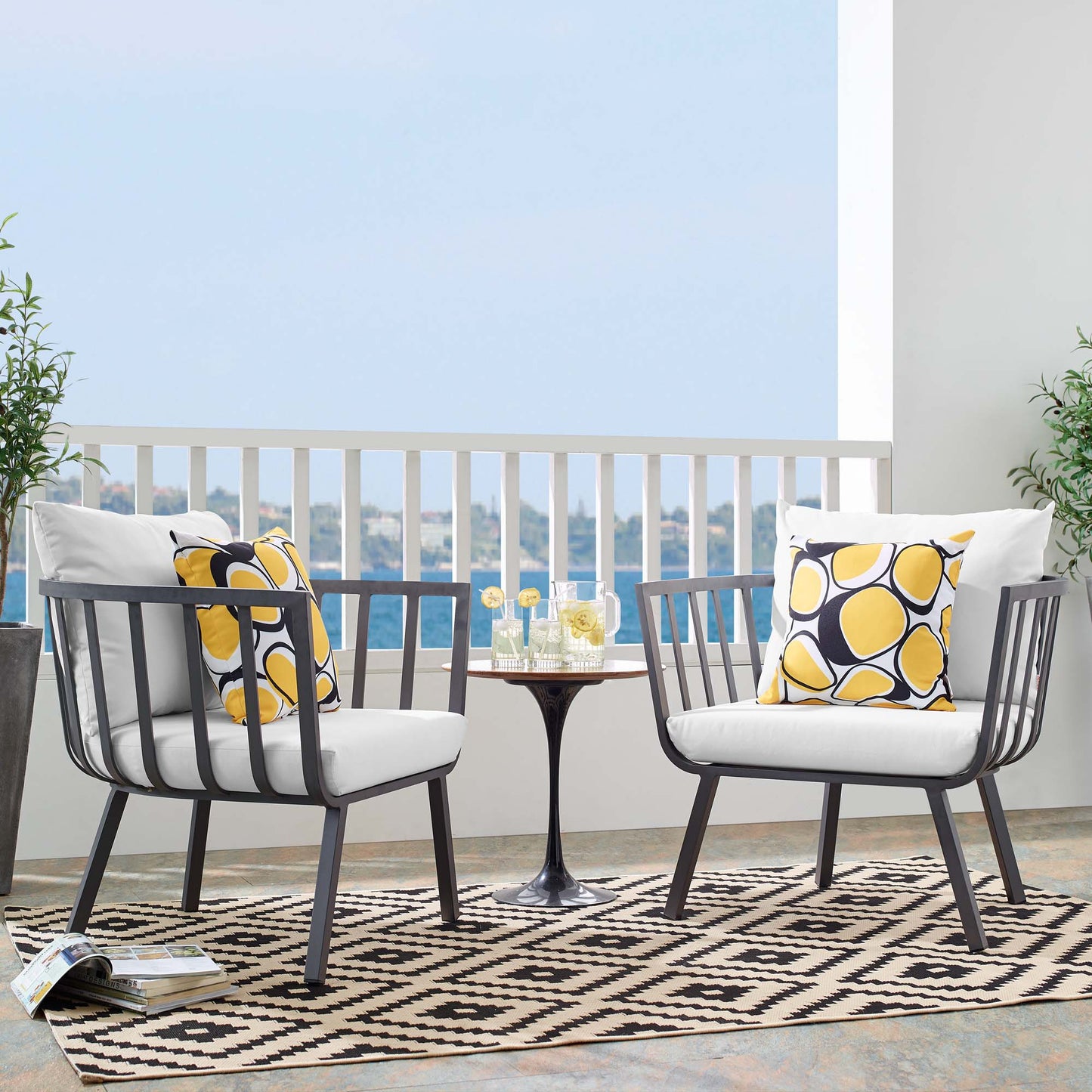 Riverside Outdoor Patio Aluminum Armchair Set of 2 in Gray White by Modway (3960)