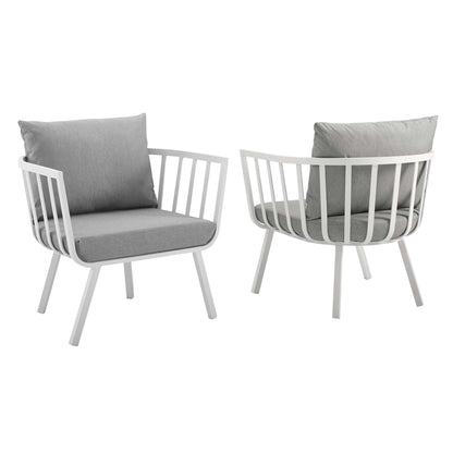 Riverside Outdoor Patio Aluminum Armchair Set of 2 in White Gray by Modway (3960)