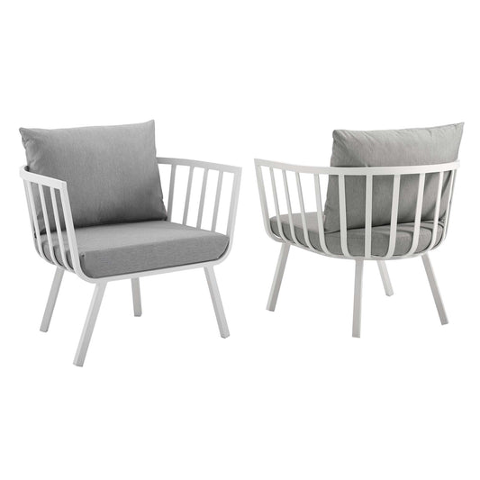 Riverside Outdoor Patio Aluminum Armchair Set of 2 in White Gray by Modway (3960)