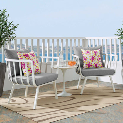 Riverside Outdoor Patio Aluminum Armchair Set of 2 in White Gray by Modway (3960)