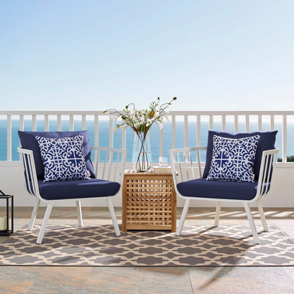 Riverside Outdoor Patio Aluminum Armchair Set of 2 in White Navy by Modway (3960)