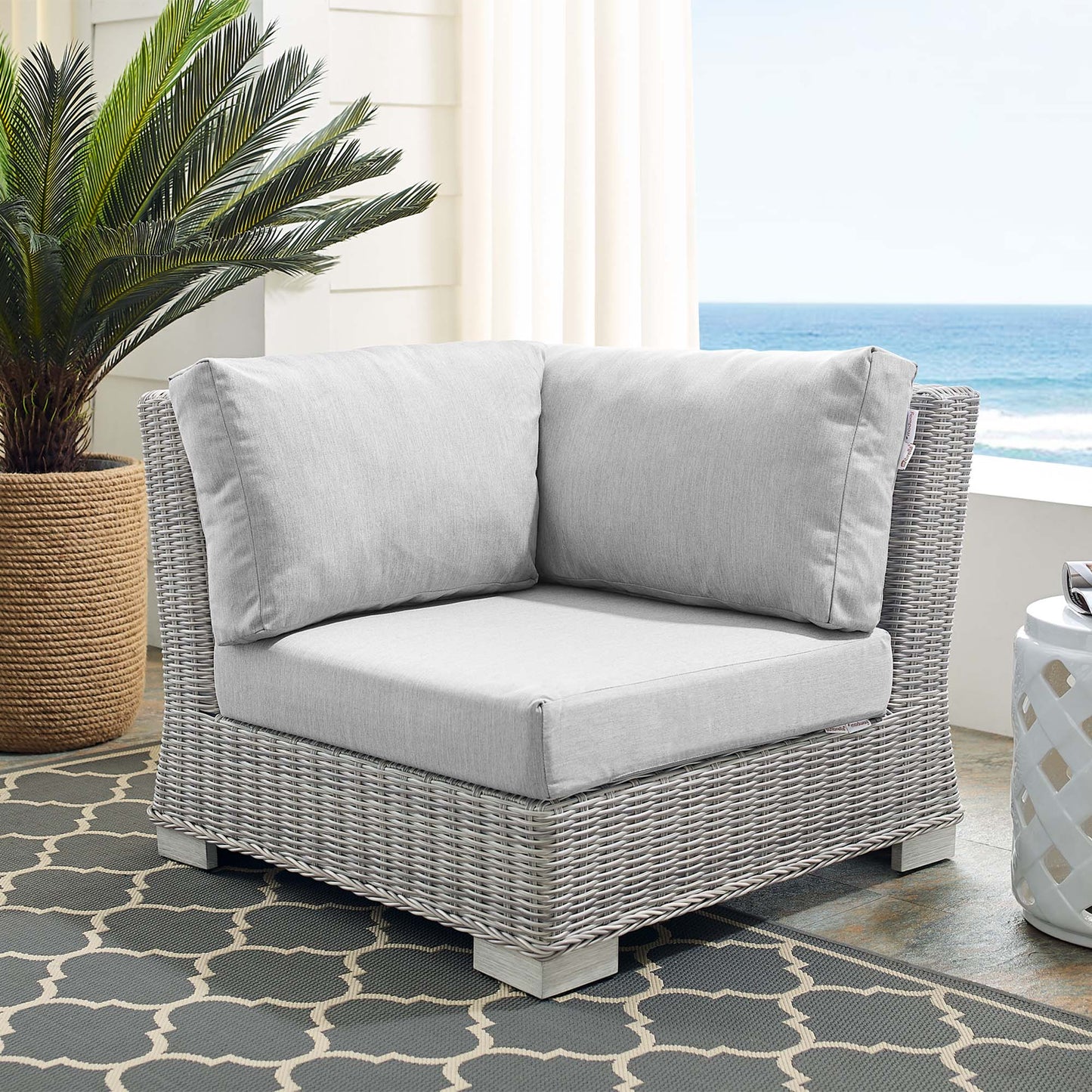 Conway Sunbrella Outdoor Patio Wicker Rattan Corner Chair in Light Gray Gray by Modway (3970)