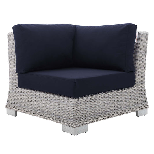 Conway Sunbrella Outdoor Patio Wicker Rattan Corner Chair in Light Gray Navy by Modway (3970)