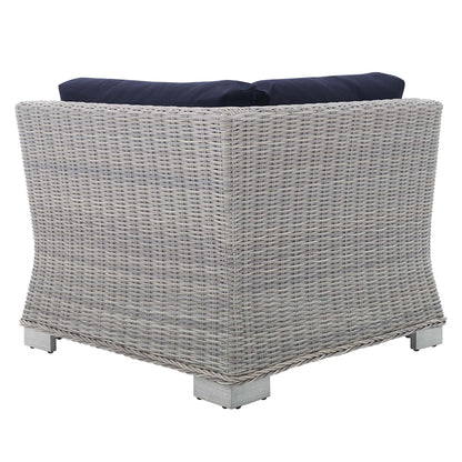 Conway Sunbrella Outdoor Patio Wicker Rattan Corner Chair in Light Gray Navy by Modway (3970)