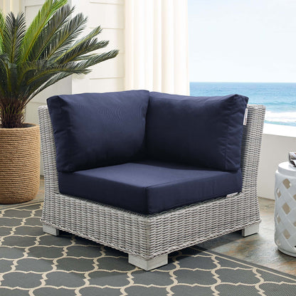 Conway Sunbrella Outdoor Patio Wicker Rattan Corner Chair in Light Gray Navy by Modway (3970)