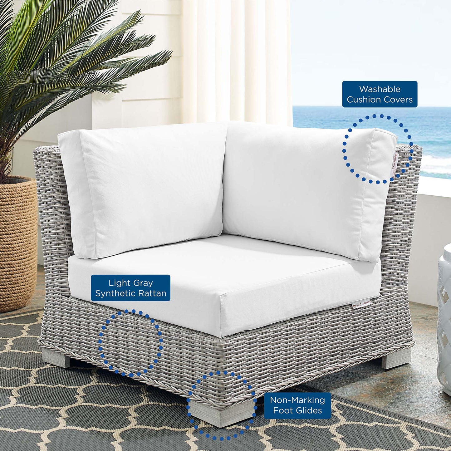 Conway Sunbrella Outdoor Patio Wicker Rattan Corner Chair in Light Gray White by Modway (3970)