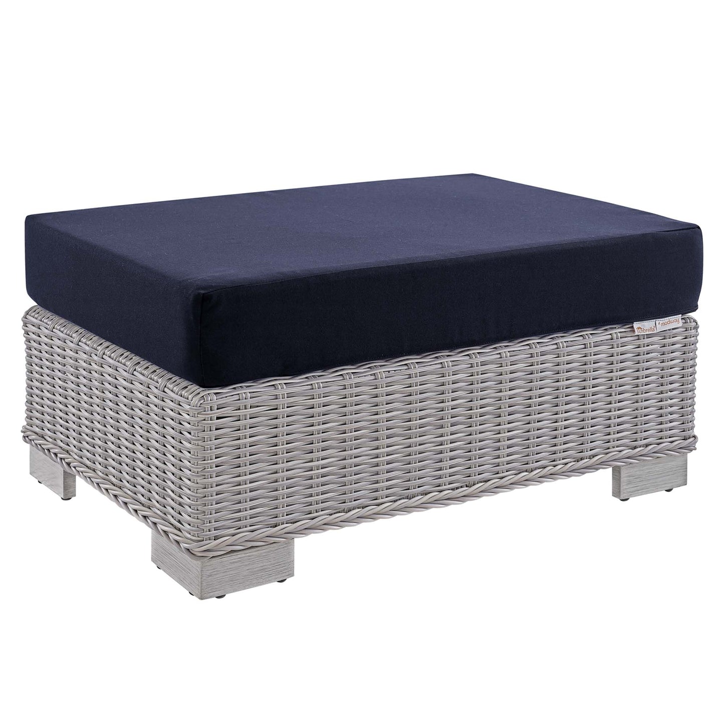 Conway Sunbrella Outdoor Patio Wicker Rattan Ottoman in Light Gray Navy by Modway (3971)