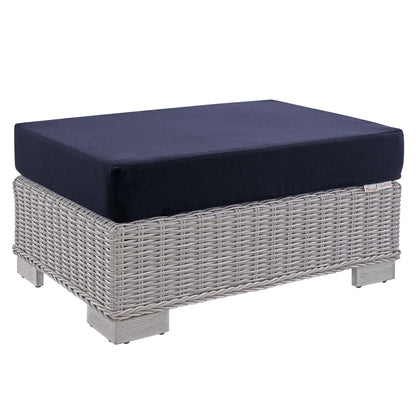 Conway Sunbrella Outdoor Patio Wicker Rattan Ottoman in Light Gray Navy by Modway (3971)