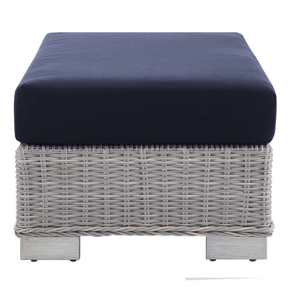 Conway Sunbrella Outdoor Patio Wicker Rattan Ottoman in Light Gray Navy by Modway (3971)