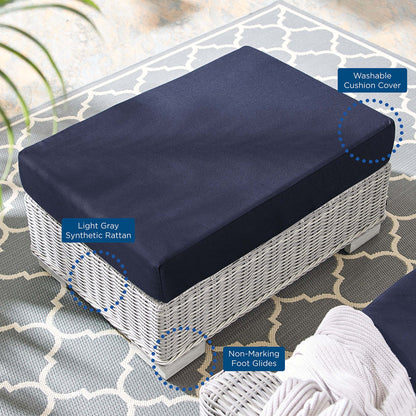 Conway Sunbrella Outdoor Patio Wicker Rattan Ottoman in Light Gray Navy by Modway (3971)