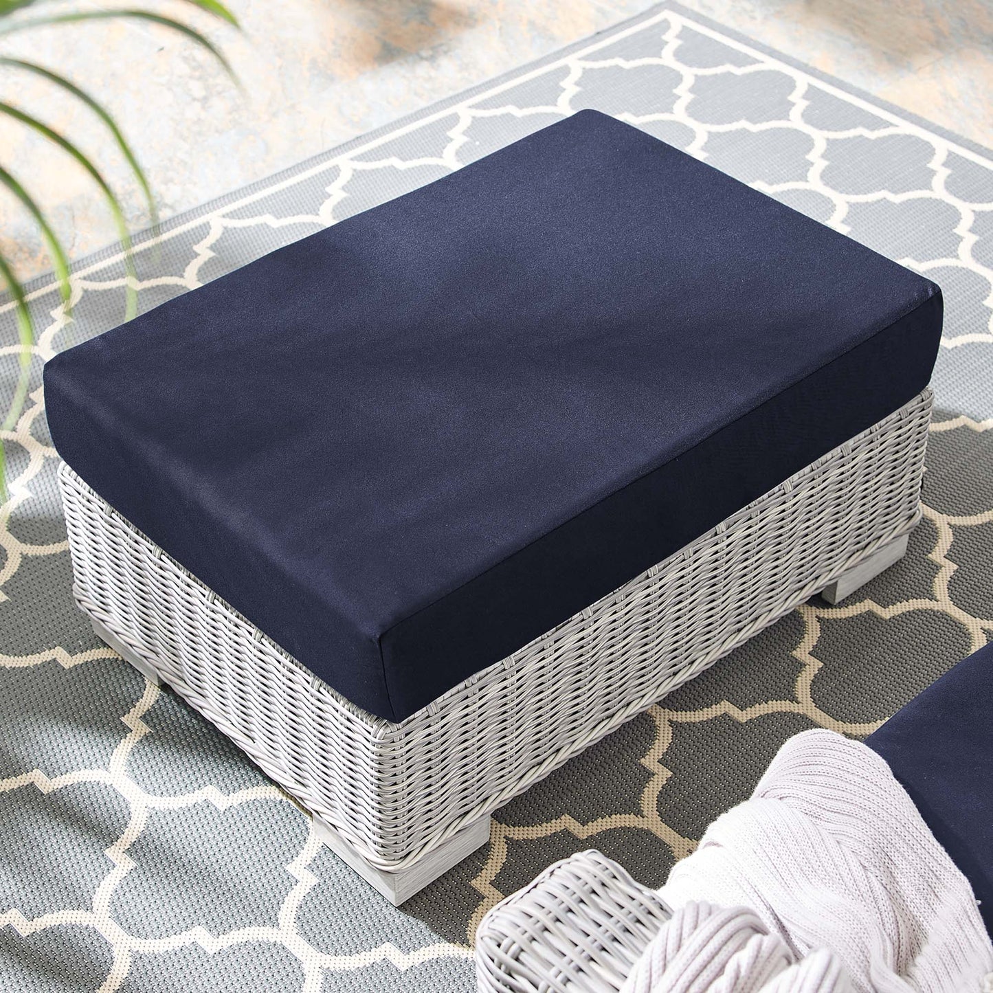 Conway Sunbrella Outdoor Patio Wicker Rattan Ottoman in Light Gray Navy by Modway (3971)