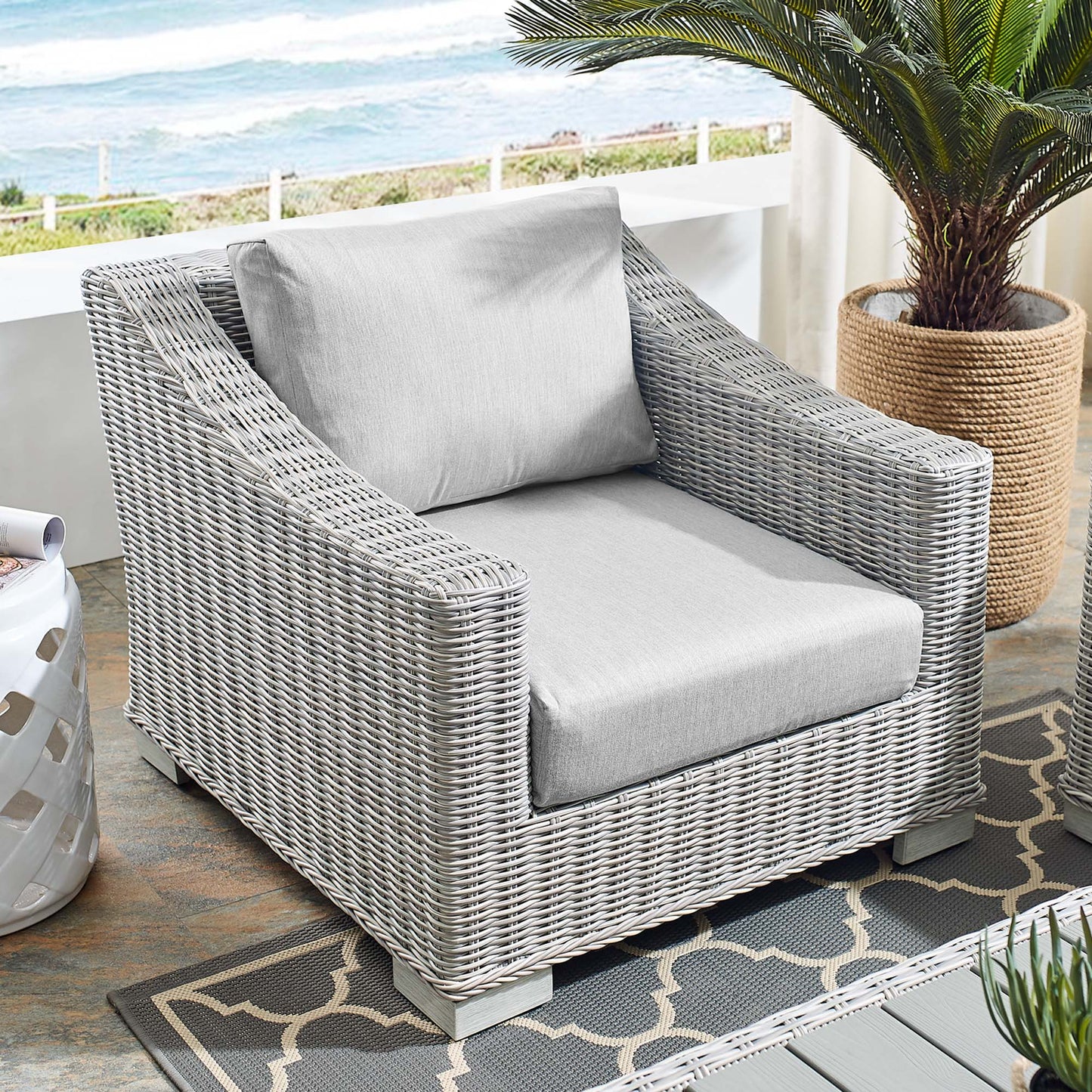 Conway Sunbrella Outdoor Patio Wicker Rattan Armchair in Light Gray Gray by Modway (3972)