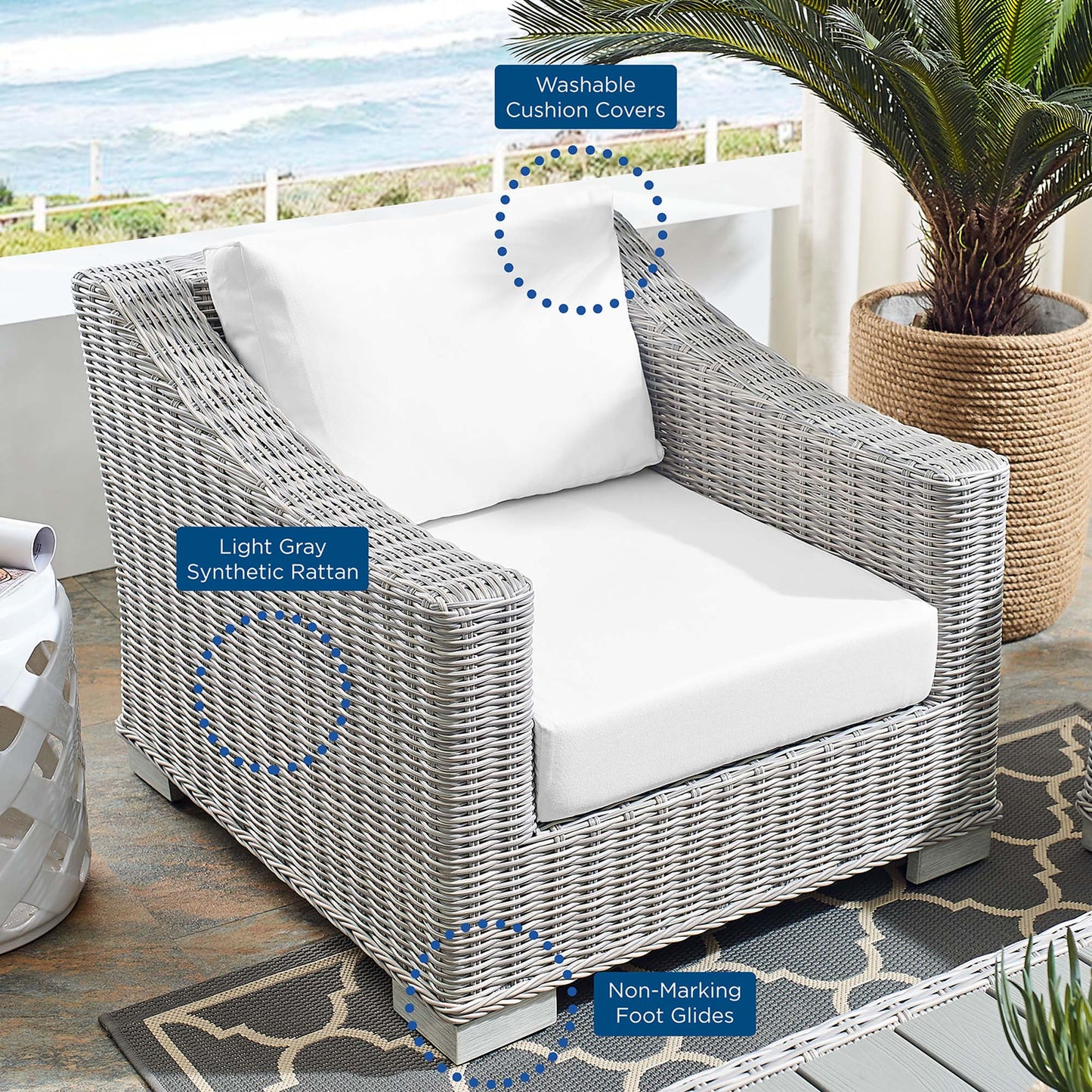 Conway Sunbrella Outdoor Patio Wicker Rattan Armchair in Light Gray White by Modway (3972)