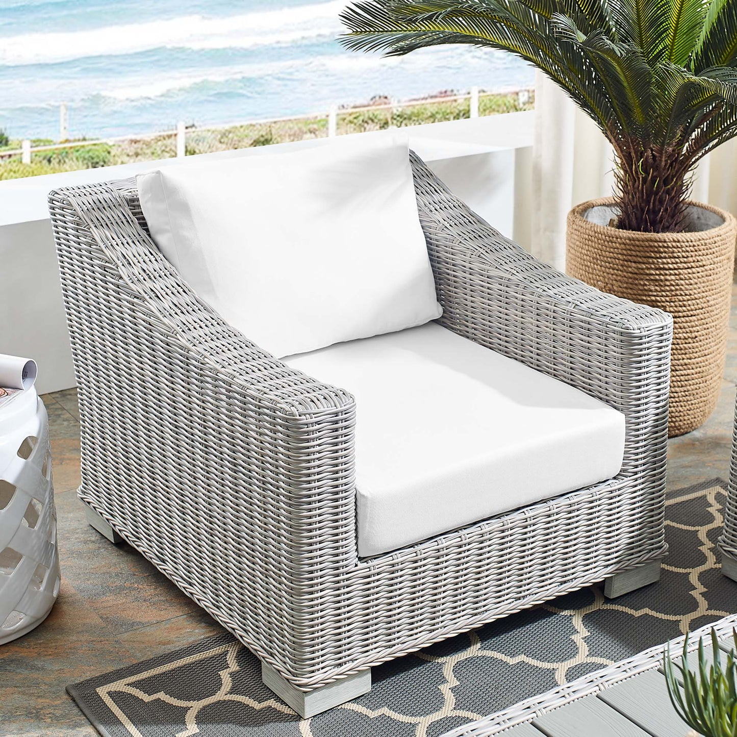 Conway Sunbrella Outdoor Patio Wicker Rattan Armchair in Light Gray White by Modway (3972)