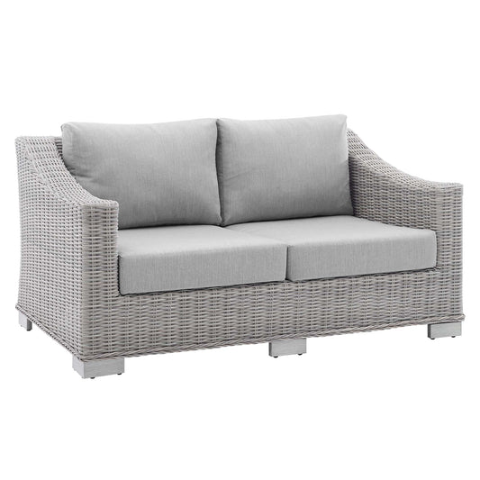 Conway Sunbrella Outdoor Patio Wicker Rattan Loveseat in Light Gray Gray by Modway (3973)
