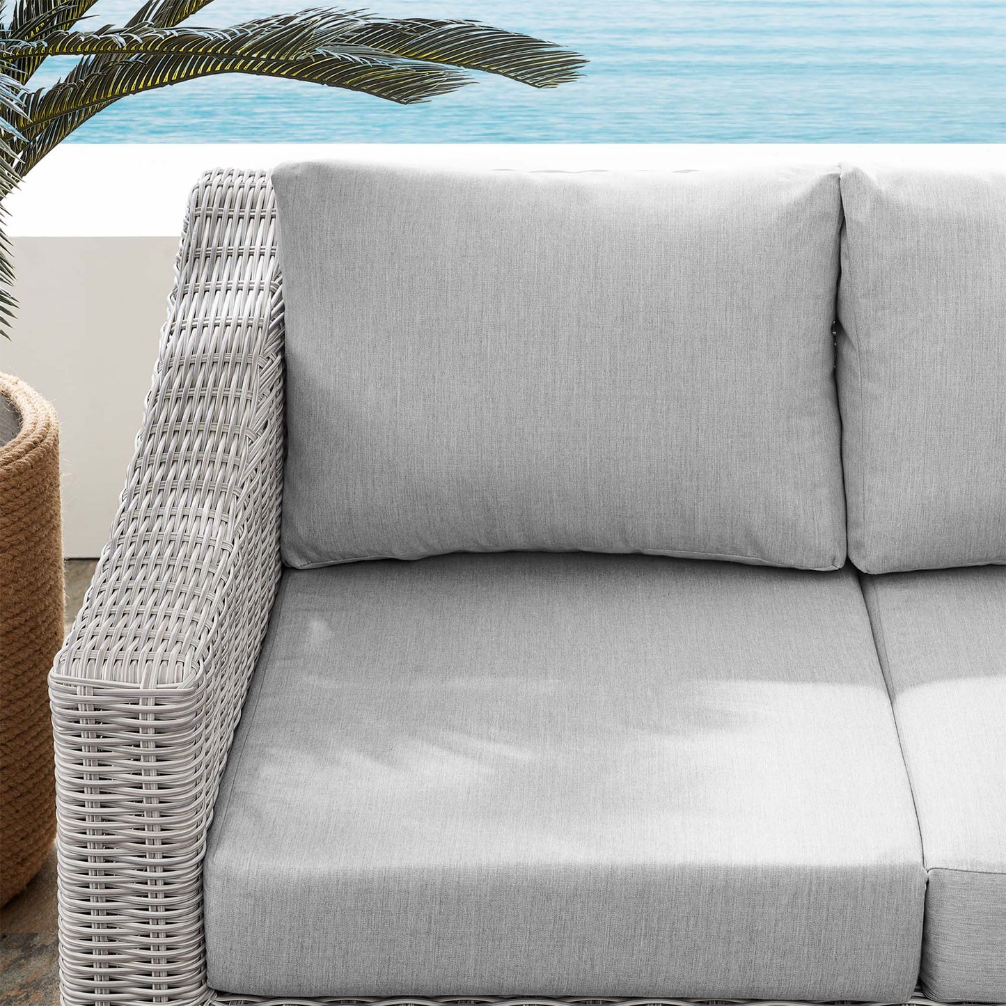 Conway Sunbrella Outdoor Patio Wicker Rattan Loveseat in Light Gray Gray by Modway (3973)