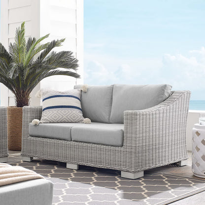 Conway Sunbrella Outdoor Patio Wicker Rattan Loveseat in Light Gray Gray by Modway (3973)