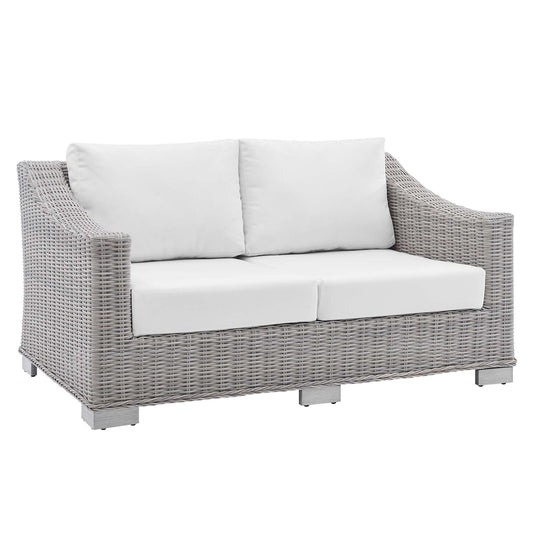 Conway Sunbrella Outdoor Patio Wicker Rattan Loveseat in Light Gray White by Modway (3973)