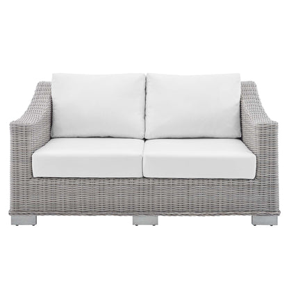 Conway Sunbrella Outdoor Patio Wicker Rattan Loveseat in Light Gray White by Modway (3973)