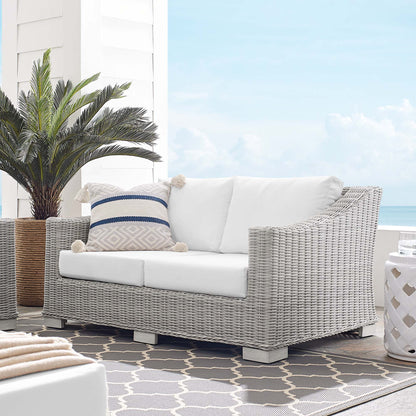 Conway Sunbrella Outdoor Patio Wicker Rattan Loveseat in Light Gray White by Modway (3973)