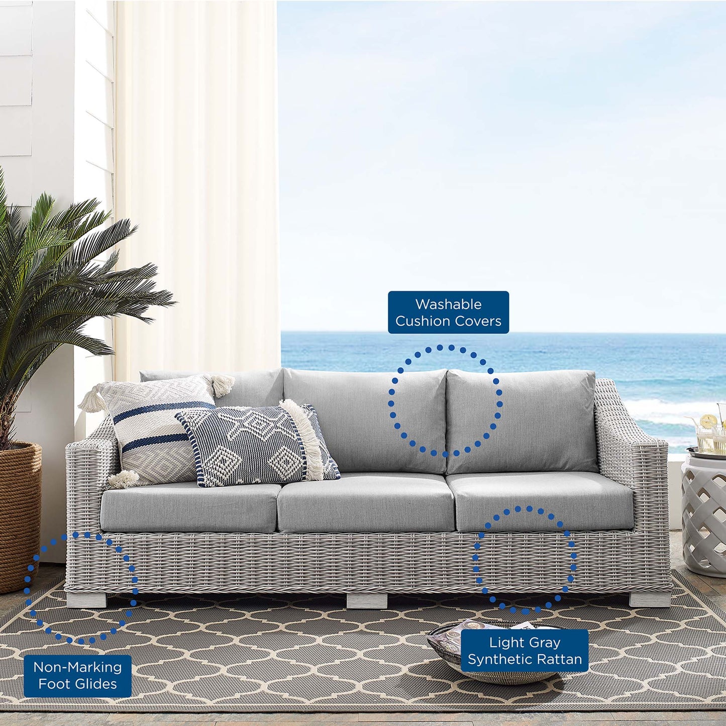 Conway Sunbrella Outdoor Patio Wicker Rattan Sofa in Light Gray Gray by Modway (3974)