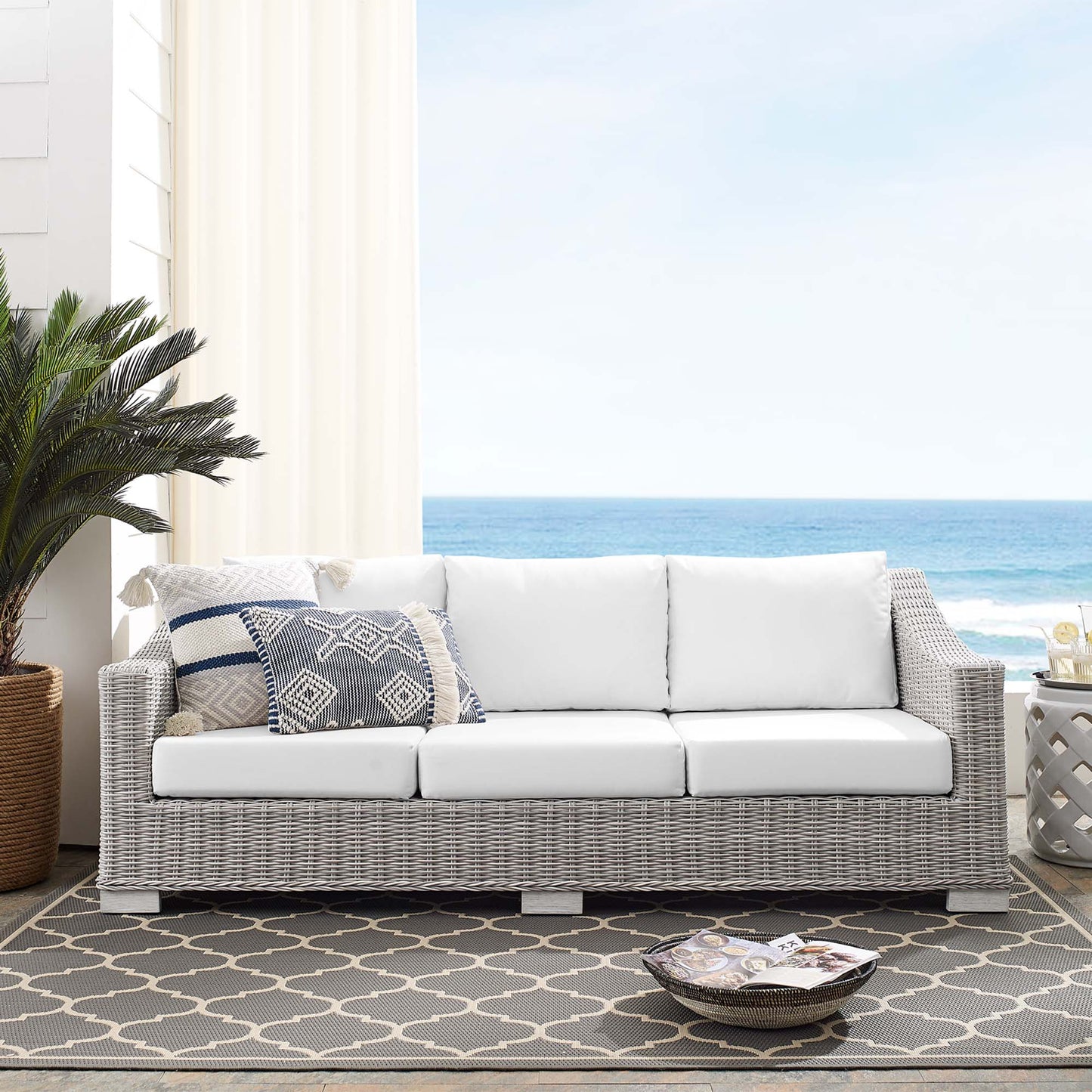 Conway Sunbrella Outdoor Patio Wicker Rattan Sofa in Light Gray White by Modway (3974)