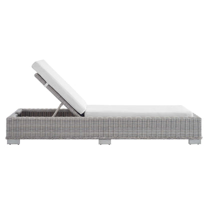 Conway Sunbrella Outdoor Patio Wicker Rattan Chaise Lounge in Light Gray White by Modway (3978)
