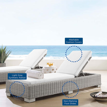 Conway Sunbrella Outdoor Patio Wicker Rattan Chaise Lounge in Light Gray White by Modway (3978)